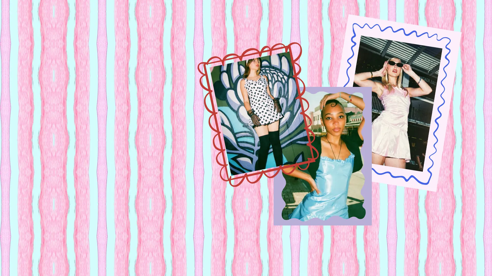 Pretty Absurd SS26 collection — Polka Dot, Ice Blue, and Pink Satin styled looks