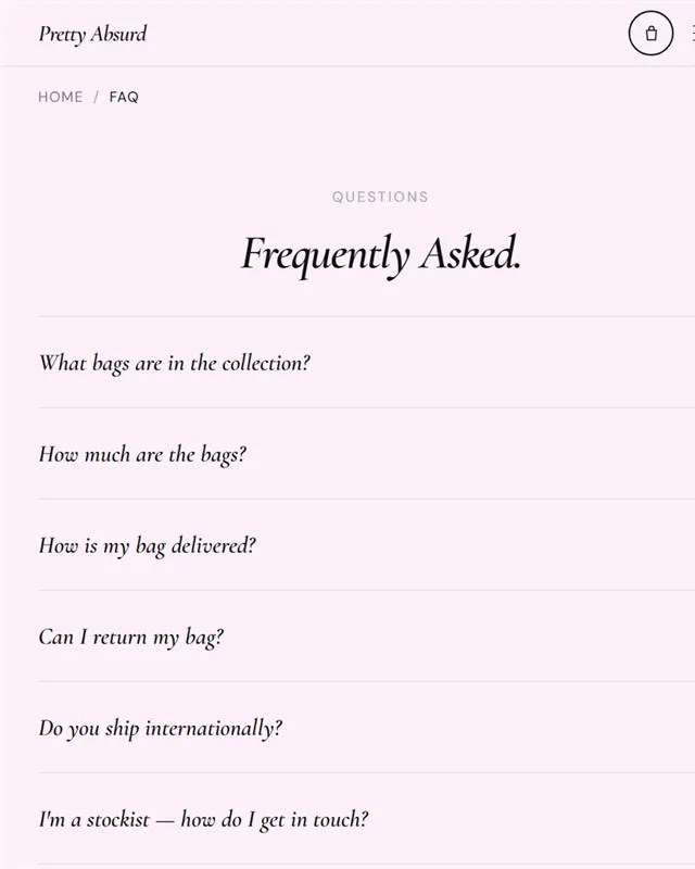 Pretty Absurd website: the frequently asked questions page