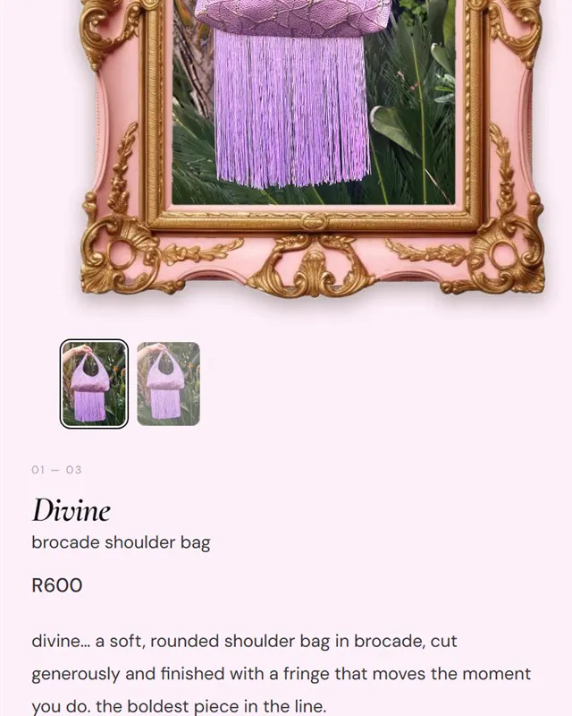 Pretty Absurd website: a product page with colour choice and add to bag